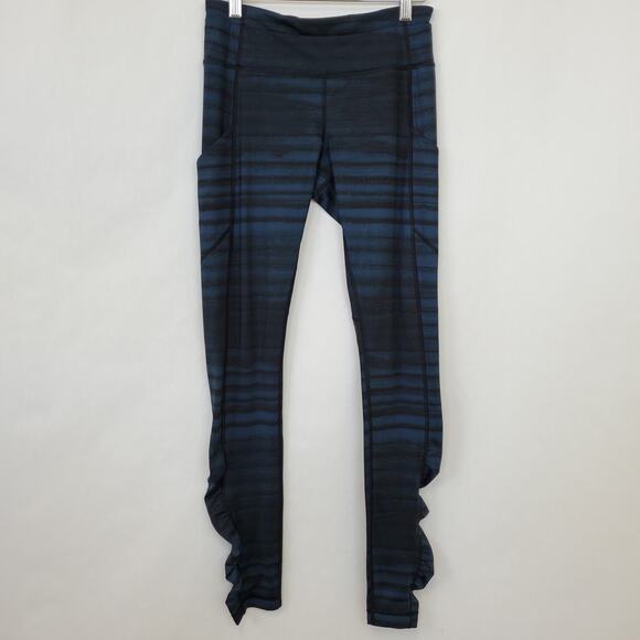 Lululemon Leggings Womens Size 6 Speed Blue Black Full Length 30" Ruched Ankle - Picture 1 of 11
